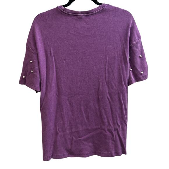 Purple Short Sleeve Tee with Pearls Size Small Casual Work Girly NEW Oversized - Picture 2 of 5